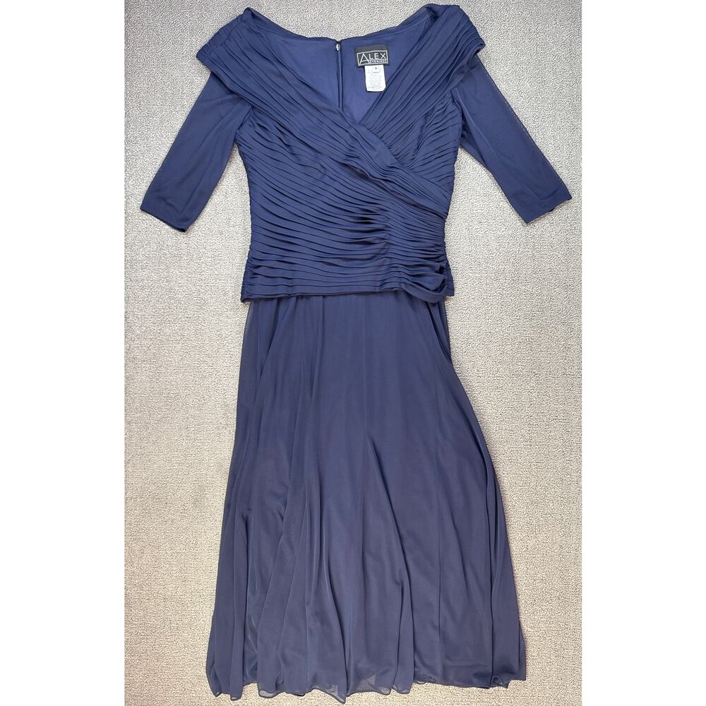 Alex Evenings Formal Midi Dress‎ Navy Blue Size 8